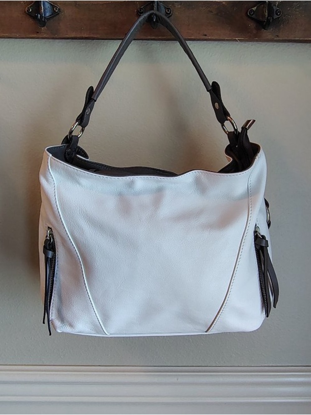 Borse In Pelle Leather Purse White Gray Made in Italy